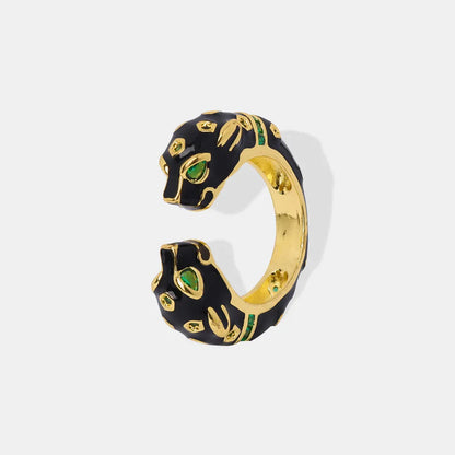 Black Panther Diamond Set Enamel Glazed Open Ring Fashionable and niche Design Jewelry for Women