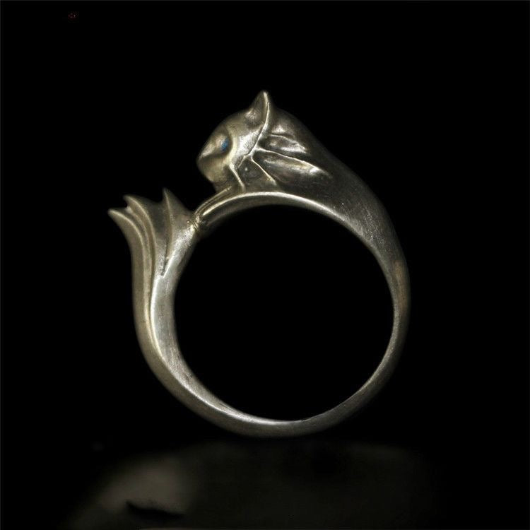 Dark Souls Silver Cat Ring Retro Fashionable Finger Ring, Perfect Gift for Friends and Classmates